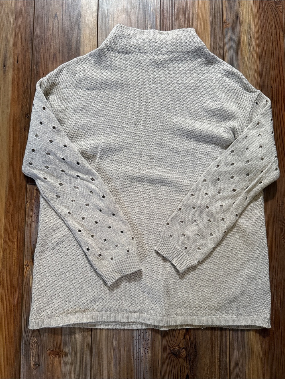 Moth Cream Turtleneck Sweater with Eyelet Sleeve Detail